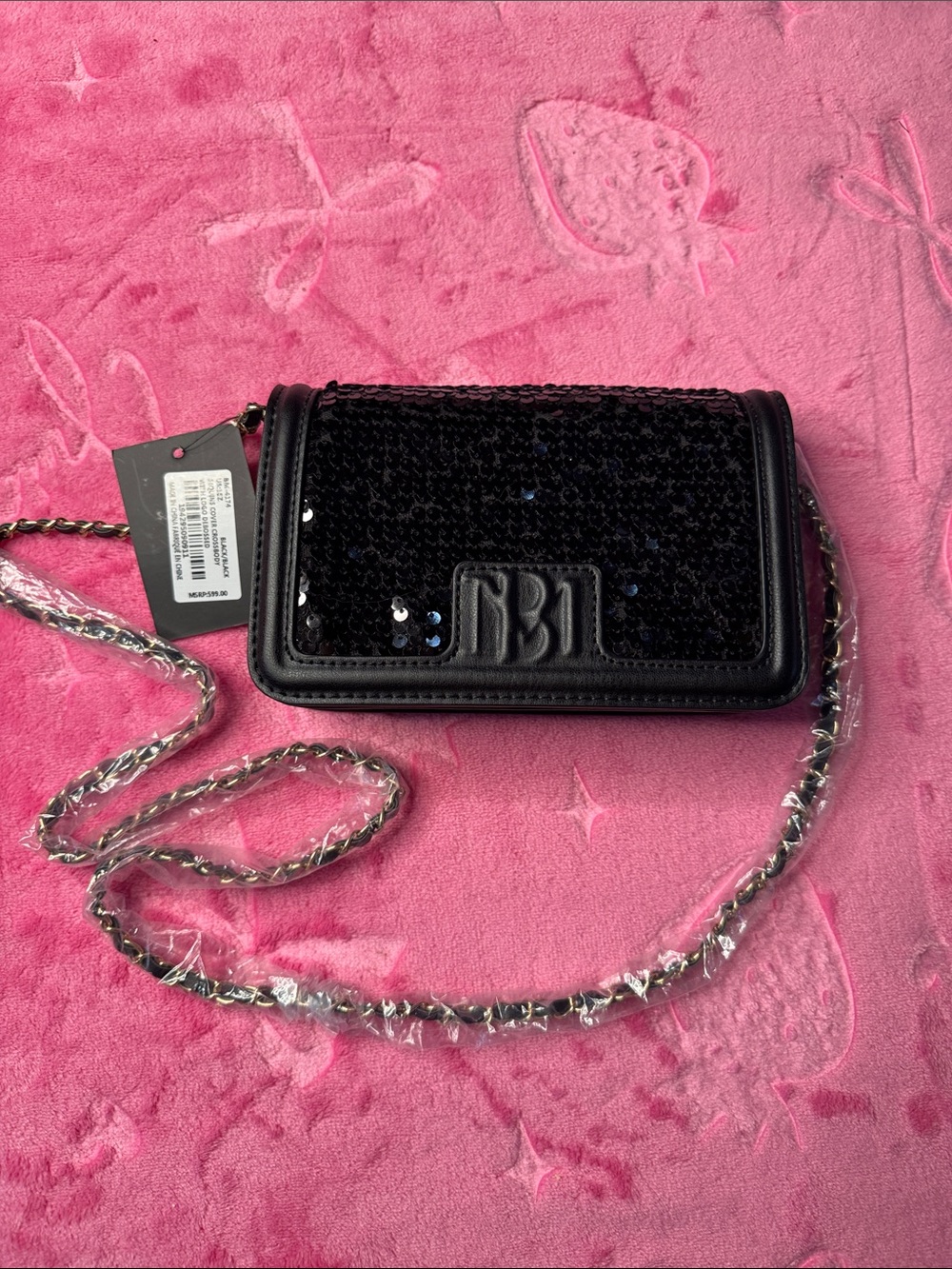 Badgley Mischka Sparkly Black Sequin Crossbody – NWT – Debossed Logo - Dustbag